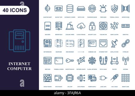 Collection of digital technology line icons. Stock Vector