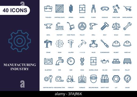 Collection of industrial manufacturing icons. Stock Vector