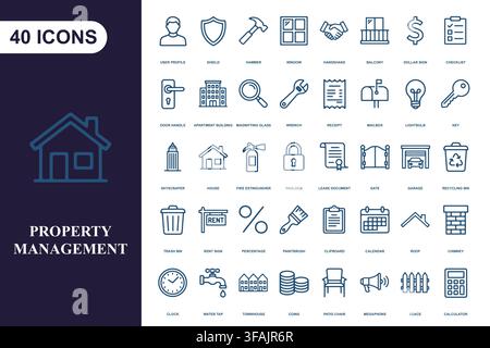 Collection of property management line icons. Stock Vector