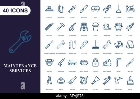 Collection of professional repair tool icons. Stock Vector