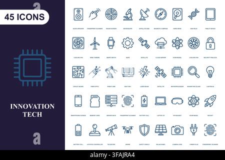 Collection of modern technology line icons. Stock Vector