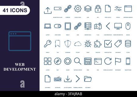 Collection of web development outline icons. Stock Vector
