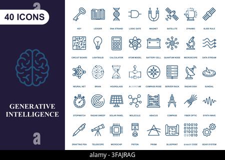 Collection of science and tech outline icons. Stock Vector