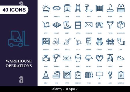 Collection of warehouse logistics line icons. Stock Vector