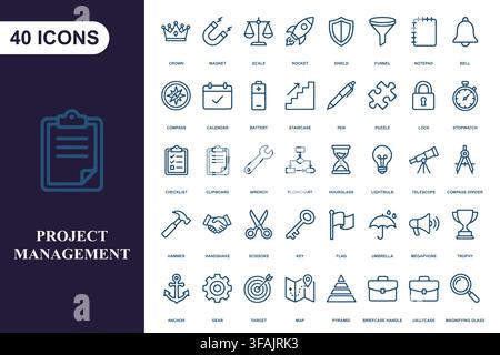 Professional project management outline icons. Stock Vector