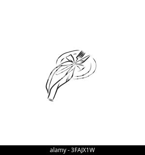 Romantic Table Setting with Plate, Fork, Knife and Bow, Valentines Day Dinner, Elegant Wedding Table and Date Night Hand Drawn Line Art Vector Stock Vector