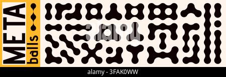 Black metaball connected shapes collection with organic elements. Stock Vector