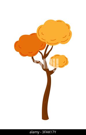 Stylized orange tree standing alone in autumn field. Simple vector nature art for poster, card, fabric print, packaging design Stock Vector