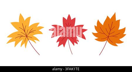 Set of maple leaves in orange, red and yellow colors. Autumn foliage collection vector art for decor, cards, fabric, wrapping Stock Vector