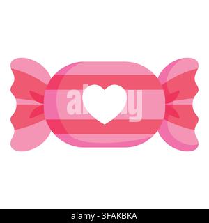 Sweet candy wrapped in a striped pink wrapper adorned with a clean white heart in the middle. Perfect for dessert shop branding Stock Vector