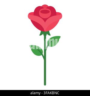 Elegant red rose in full bloom with a tall green stem and vibrant leaves. Perfect for Valentine's Day greeting cards, romantic floral graphics Stock Vector