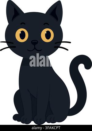 Cute Black Cat Halloween Illustration Stock Vector