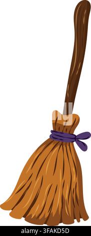 Halloween Witch Broom Isolated on White Background Stock Vector