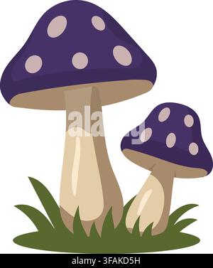 Purple Magic Mushrooms Isolated on White Background Stock Vector