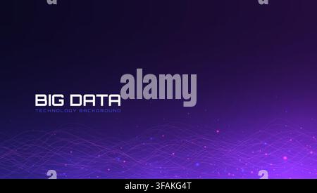 Big data technology background. Glowing network waves with digital particles. Futuristic dynamic flow. Bright data design for science, analytics, AI Stock Vector