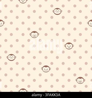 Polka dot print with cute monkeys. Seamless vector pattern Stock Vector