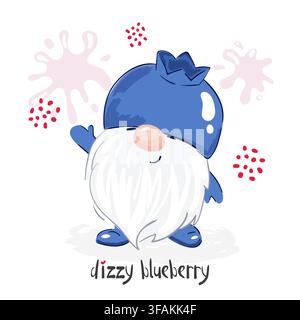 Cute blueberry gnome vector illustration. Hand drawn cartoon character Stock Vector