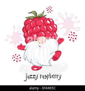 Cute raspberry gnome vector illustration. Hand drawn cartoon character Stock Vector