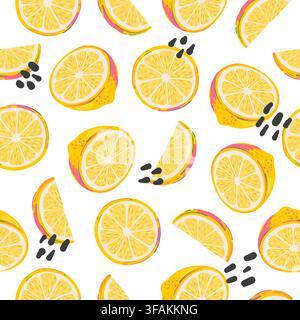Lemons seamless pattern. Citrus fruits print. Vector illustration Stock Vector