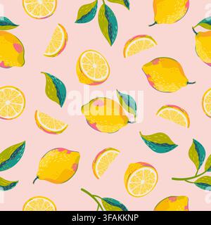 Lemons seamless pattern. Citrus fruits trendy texture. vector illustration Stock Vector