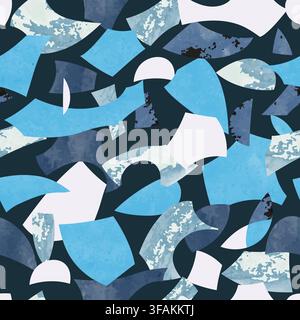 Trendy vector seamless pattern with blue abstract shapes Stock Vector