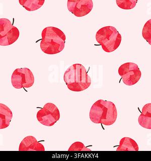 Seamless abstract red apple pattern. Vector fruit background Stock Vector
