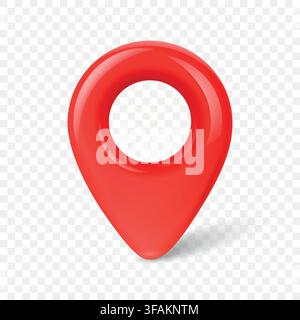 Glossy Red Map Pin Icon, 3d Vector Illustration. Location Marker Isolated. Map Pin Symbol, Map Pin Badge for GPS, Navigation, Address, Place Pointer Stock Vector