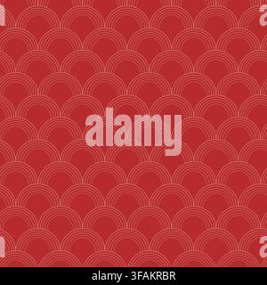 Red Scallop Pattern for Mid Autumn Festival or Chines New Year greetings Backdrop Minimalistic Flat. Isolated Vector Pattern for wrapping paper, textile, stationery, fabric backgrounds or promo design Stock Vector