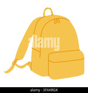 Fashion backpack silhouette bag. Fashion accessory technical illustration. Vector schoolbag front 3-4 view for Men, women, unisex style, flat handbag CAD mockup sketch outline isolated Stock Vector