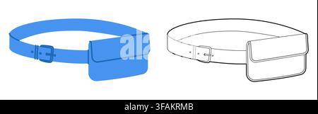 Belt Bag silhouette. Fashion accessory technical illustration. Vector satchel front 3-4 view for Men, women, unisex style, flat handbag CAD mockup sketch outline isolated Stock Vector