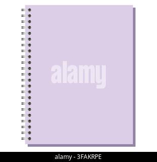 Lavender Letter portrait spiral page has black side coils, blank rectangular sheet, clean surface, and gray offset shadow. Useful for writing, study planning, desk organization, or digital stationery Stock Vector