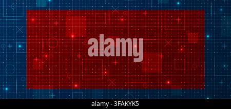 Blue and red fui HUD grid background. Hi tech GUI digital dashboard interface. Futuristic VR game ai screen. Mesh pattern in blueprint style. Vector i Stock Vector