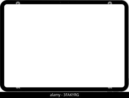 Realistic black horizontal tablet empty screen frame overlay mockup. Mobile pad display template isolated on transparent bg. Device front view. Displa Stock Vector