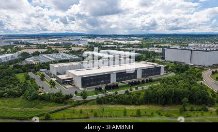 Aerial view showing large data center buildings providing cloud computing infrastructure Stock Photo
