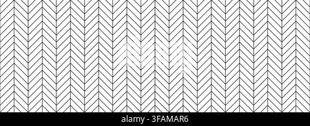 Black and white chevron seamless pattern. Outline zigzag stripe background. Repeating geometric herringbone texture for textile fabric print, parquet floor tile design. Vector mosaic tessellation Stock Vector