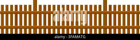 Seamless wooden picket fence pattern. Brown wood plank barrier background for farm, park, backyard, frontward, garden, country field, palisade. Repeated rustic enclosure border. Vector illustration Stock Vector
