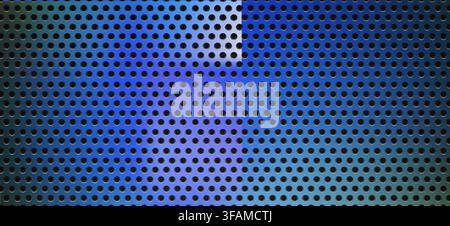 Metal mesh background with perforated plate texture, green steel grate, holes, industrial grid design, speaker concepts. Mesh modern wallpaper or Stock Vector