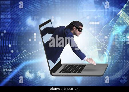 The hacker man is trying to steal personal information Stock Photo