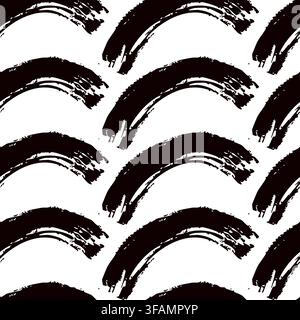 Simple brush arch seamless pattern with black and white curved brush strokes on a white background. Stock Vector