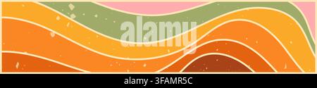 Zebra groovy banner with yellow and pink waves. Stock Vector