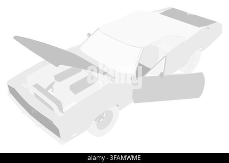 White vintage sports car with open hood in dynamic silhouette animation. The vehicle is isolated on a clean white background. Stock Vector
