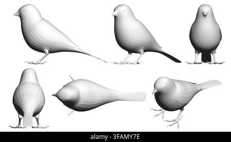 Polygonal sparrow set featuring four unique bird illustrations with detailed sketches. Stock Vector