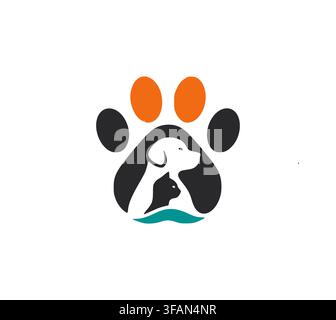 Creative Pet Care Paw Logo Vector Design For Veterinary Clinic Stock Vector