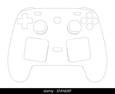 A black and white contour drawing of an controller, designed for gamers. This detailed line art invites personal customization and creative expression Stock Vector