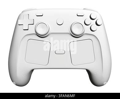 A white game controller on a clean background features a sleek black and white design. This wireless gamepad has analog sticks, action buttons, and a Stock Vector
