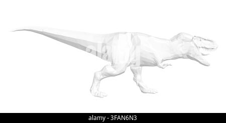 Polygonal white T-Rex dinosaur with an open mouth, created from geometric shapes and sharp angles against a clean white background. Side view Stock Vector