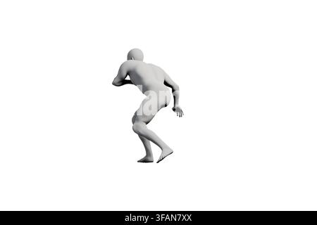 A striking and energetic depiction of a mannequin mid-jump, showcasing fluid motion and balance within a minimalist white studio setting. Stock Photo