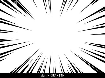 Black and white manga speed lines radiating outward from a bright empty center point Stock Vector
