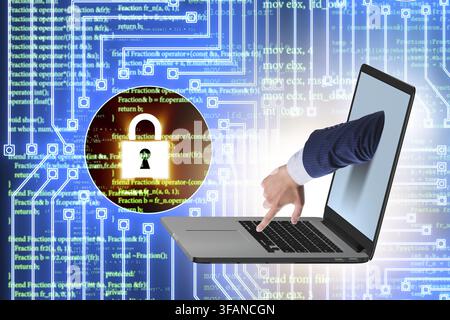 The hacker man is trying to steal personal information Stock Photo