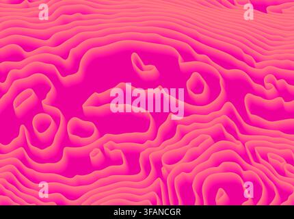 Bright pink topographic contour line pattern with organic wavy maze texture design on dark background Stock Vector